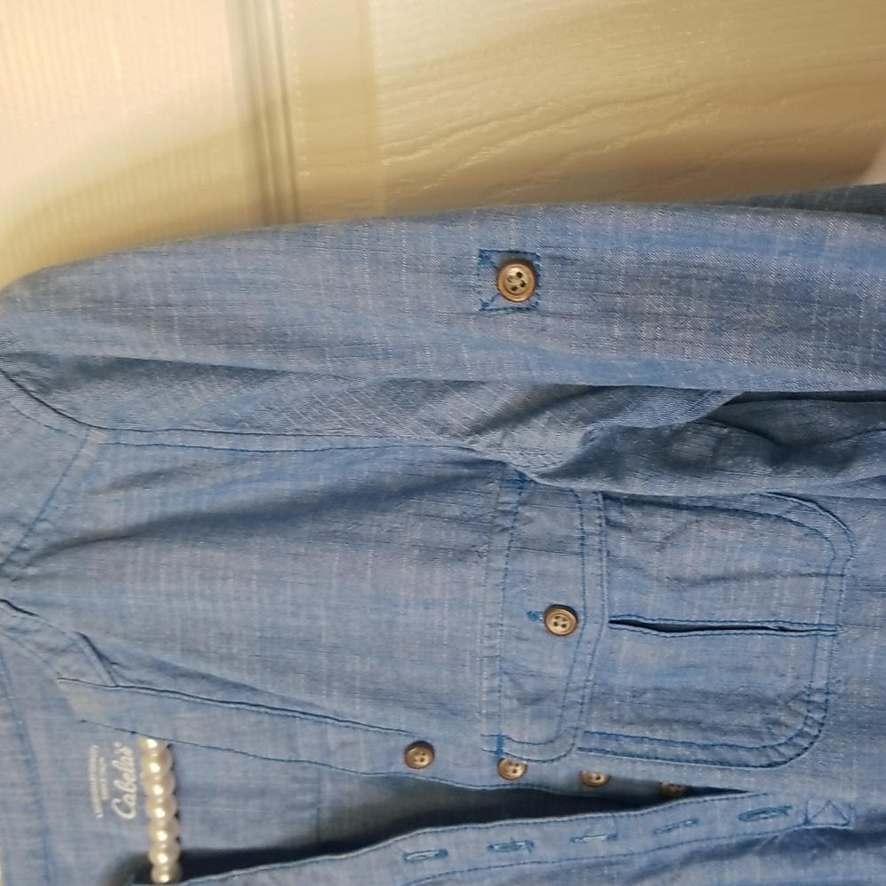 Cabela's Blue Denim Long Sleeve Chambray Shirt Dress Size Small Petite - Picture 5 of 12